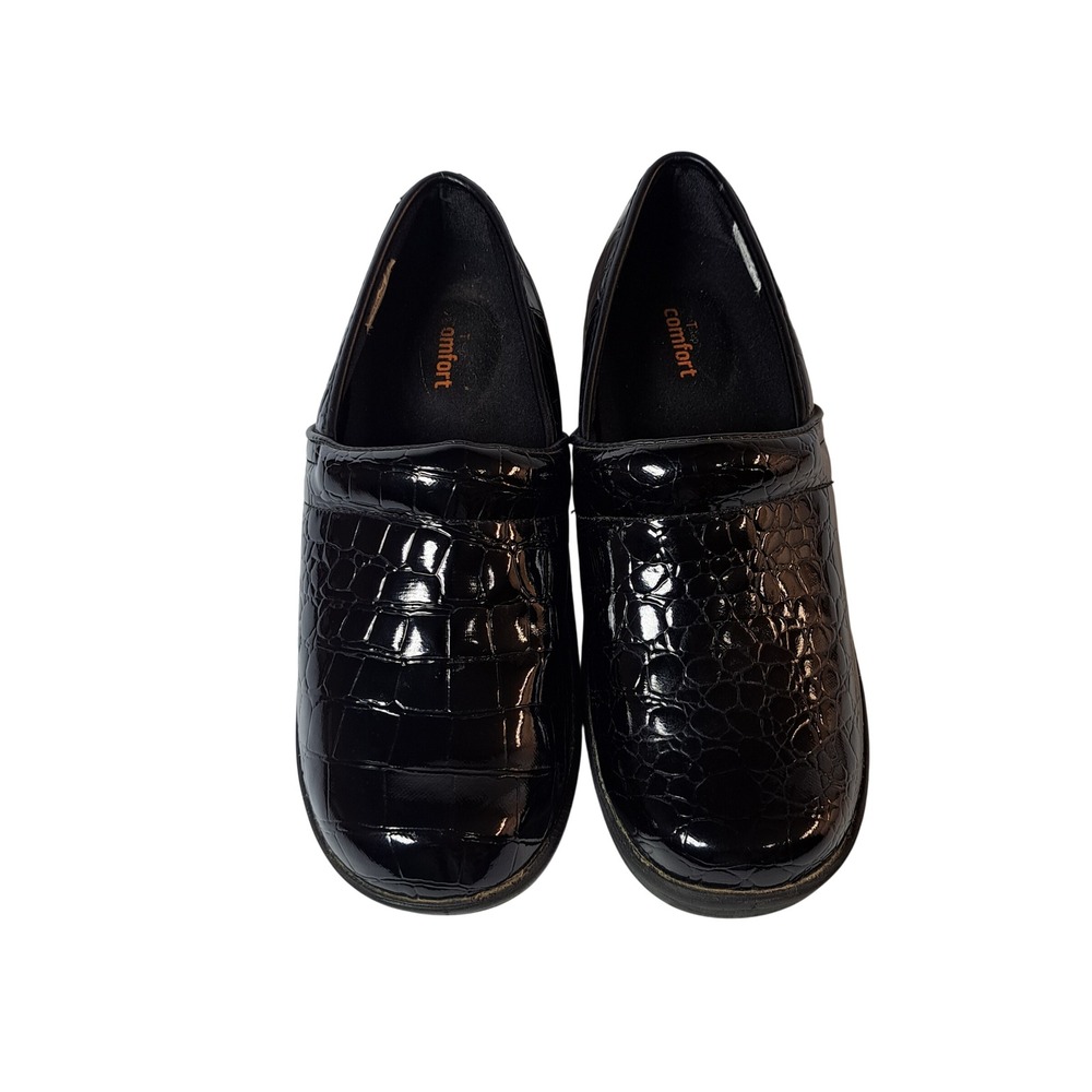 SafeTStep Clogs Women 7.5 Black Good Slip Resistant Crocodile Embossed Work Shoe